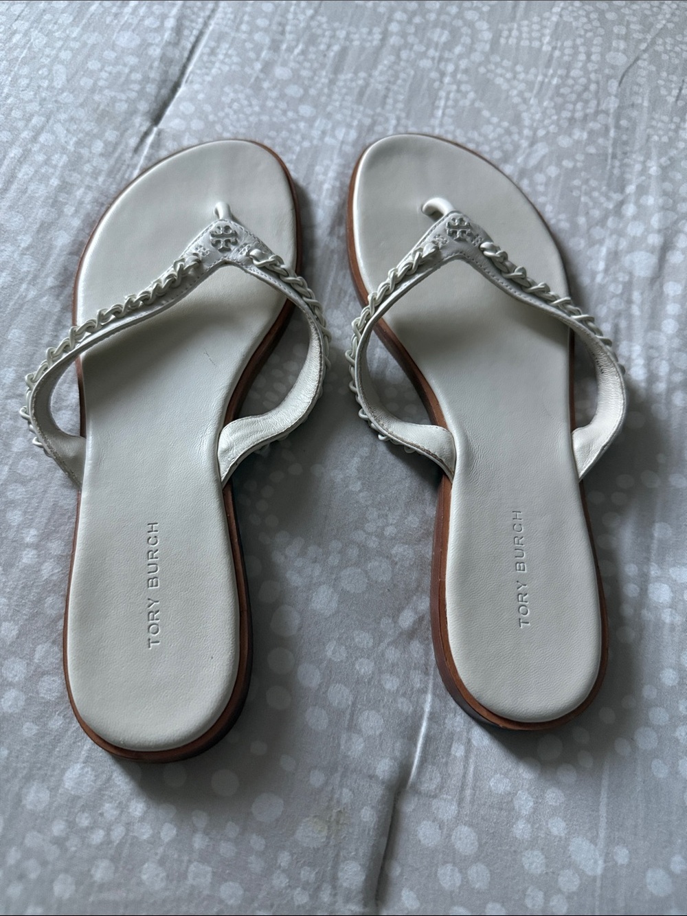 Tory Burch Cream Braided Thong Sandals - Picture 2 of 3